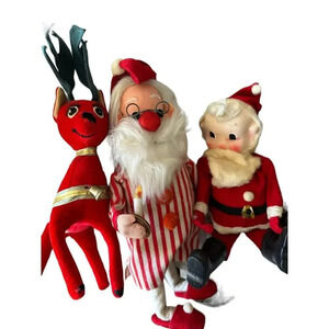 Lot Of 3 Dream Dolls ELF SANTA Hugger Shelf Sitter Ornaments Made In Japan